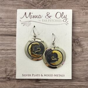 Far Fetched Sleeping Moon Dangle Earrings Silver Plated Ear Hooks